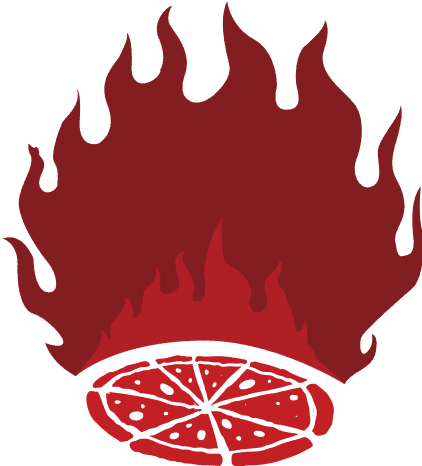 Hell Pizza illustration of a sliced pizza engulfed in flames
